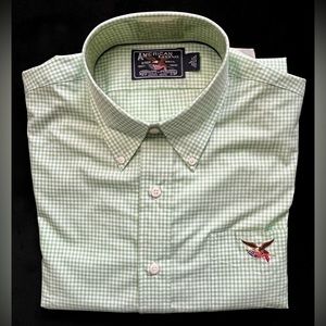 AMERICAN LIVING Stripe Green White 100% Cotton Short Sleeve Shirt Men's Size L